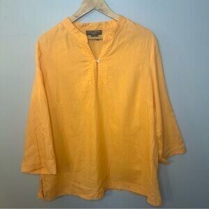 Anne Carson Woman 100% Linen Summer Spring Shirt Top Size 1X Orange Peach Beachy
